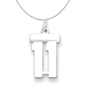 Silver, Athletic Collection Medium Polished Number 11 Necklace - 16 In
